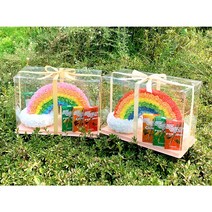 어리틀제이 레인보우 빼빼로 데이 선물 만들기 포장 세트 기념일 아몬드 크런키, 핑크 무지개 (빼빼로 6ea+리본 포함)