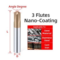 밀링커터 파이프컷팅기 카바이드 모따기 밀링 커터 텅스텐 스틸 Cnc V 자형 엔드밀 디버링 라우터 비트 60 90 120 도 2 & 3 플루트, D5x50L, Coating 3F, 60 degree