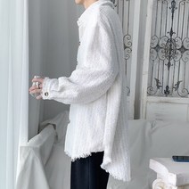 봄트위드자켓 YUPPIE 남성용 흰색 숏 향수 셔츠 고급 기모 체크 무늬