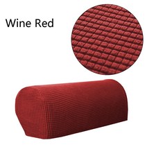 2PCS/ New Stretchy Premium Fit Chair Sofa Armrest Covers Fleece Couch Arm Protector, 06 wine red