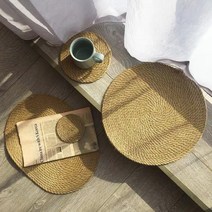 캠핑테이블매트 밀짚 라탄 냄비받침 티코스터 접시, 원형-18cm