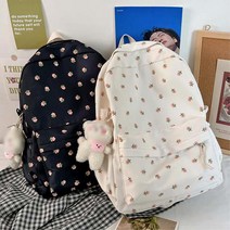 귀여운 잔꽃 플라워 여학생 여성 빈티지 패브릭 백팩