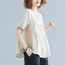 아리썬 여성 캐주얼 큐티 린넨 반팔셔츠