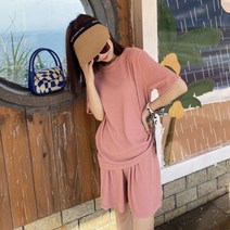 여성 여름 쿨 썸머 찰랑 반팔 상하 코디 세트 핑크