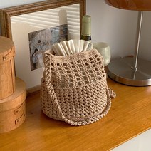 [울클럽]미니밀리실 원형버킷백 코바늘 가방 뜨개 DIY 키트 네트백 숄더백(동영상), 704 소프트카멜