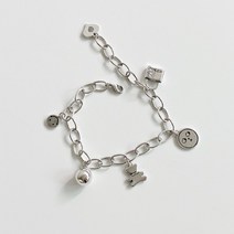 시크문 925은도금 곰돌이 레이어드 장식 체인 팔찌