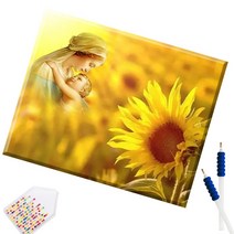 SHEXIU 3D 원형 보석십자수 캔버스액자 DIY 키트 50 x 40 cm, SX040  성모와 해바라기x1세트