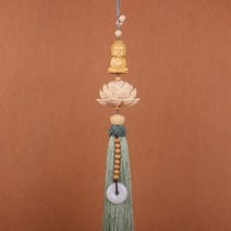 소품 골동품 장식품 수제 회양목 연꽃 부처님 푸 인형 펜던트 자동차 중국 매듭 스타일 창 장식 홈 풍수 선물, with box, 9