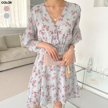아뗄릭 로즈 플라워 허리밴딩 쉬폰 미니 원피스 00004