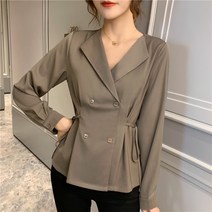 넷투넷코리아 여성 자켓형 심플 블라우스 긴팔 무지 캐주얼 하객룩