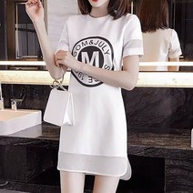 레터링 프린팅 데일리 라운드넥 캐주얼 미니원피스