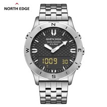 NORTH EDGE-남성용 스포츠 디지털 시계 비즈니스 럭셔리 50M 고도계 기압계 나침반 야광 시계, 은