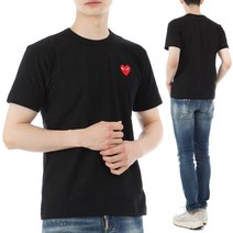 [국내배송] 꼼데가르송 클래식 레드하트 와펜 반팔 티셔츠 AZ T108 BLACK