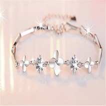 로듐 플래팅 팔찌 여 한국판 스위트 클로버 회전 꽃 실버 선물 SL006JVAM