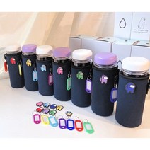 어몽어스 이름표 크로스 물병가방 세트 -친환경 BPA-FREE 트라이탄 눈금 마이보틀 500ML, 보라, 그린