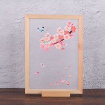 초보자 프랑스 자수 diy 세트 동양 풍경화 패키지 전통 핸드 메이드 혼놀, 벚꽃잔비[소재백+원목테+면실 50%더주기] + 1개