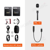 무선마이크 방송용 ASMR 스튜디오 핸디 Godox MoveLink II 무선 라발리에 무지향성 마이크 송신기 휴대폰 DSLR 카메라 M1, 15.II M1 Black Kit 6