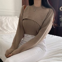 마쿠쿠 레이어드 민소매 볼레로 여성 긴팔 울 니트 투피스 세트