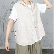 벅시루 여성 펌킨 린넨 후드 단추 조끼