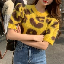 드레스날다 심쿵 레오파드 크롭 반팔 니트(mknit1516)
