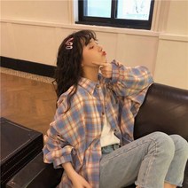 퐁순싸롱 빅사이즈 오버핏 체크 가오리 면 남방 롱 셔츠 YJ