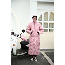 남녀공용 전기 자전거 스즈키 깔깔이 담요 라이더 방한복 배달대행 방한 일체형 방한용품 작업복, L, [빅사이즈]후드+핸들커버(170-185CM),핑크