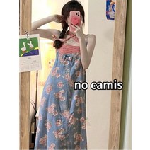 휴양지 뷔스티에 레이어드 펀칭 77사이즈 나트랑 괌 다낭 동남아 해외여행 여름 원피스 - 데님 민소매 드레스 여성 봄 인쇄