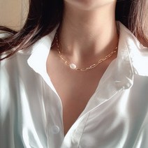 메리샵 천연 담수진주 볼드 클립체인 목걸이 2color