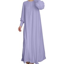 여성 무슬림 이중 레이어 치폰 맥시 드레스 퍼프 긴 소매 버튼 우아한 이슬람 질 jilbab 단색 아바야 카프탄 두바이 파티 튜닉 가운