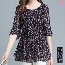 77우먼스 여성 라라블라우스 꽃무늬 귀여운 프릴 빅사이즈 블라우스 쉬폰 상의 무배 라라 데일리룩 이월 이월상품 [리현커머스]