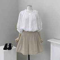 [행복여 자체제작] 크렘 핀턱 플레어 뒷 밴딩 치마 반바지