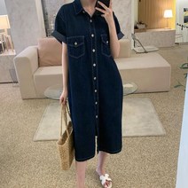 루즈핏 스티치 데님 셔츠원피스