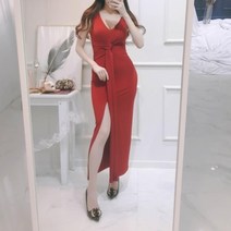 다잇템 [다잇템] 여자 트위스트 빨간색 슬릿 시상식드레스 보우 롱원피스
