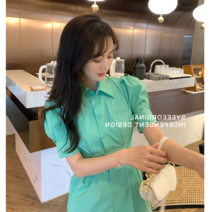 환승연애 성해은 신민아 문가영 스타일 민트 그린 원피스 버블소매 빈티지 셔츠 스커트
