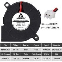 쿨링팬 컴퓨터팬 컨트롤러 3핀 후면 냉각팬 2 개몫 gdstime 50mm, 24v 슬리브 4500rpm