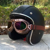 Ogfaour 할리데이비슨헬멧 고글3종 1포함 12종 수제 레트로 바이크 헬멧 복고풍 빈티지MJ1001, 검은 은색 가장자리