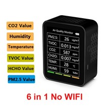 이산화탄소경보기 측정기 Tuya-3/5/6/7 in 1 Wifi/No Wifi 공기질 측정기 PM2.5 CO2 TVOC HCHO AQI 온도, 06 6 in 1 No Wifi Black, 한개옵션1
