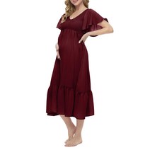 Peauty Boho 플러터 반소매 미디 드레스브이넥 스모크 캐주얼 드레스(.. 정품보장