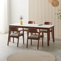 라로퍼니처 보스턴 1900 포세린 통 세라믹 6인 참죽나무 원목 식탁 세트, 식탁+의자4