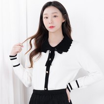 클로랑 알루 벌집 리본 카라 진주단추 니트