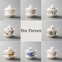 사기그릇 tureen and bowls 백자 도자기 가이완 찻잔 쿵푸 차 세트 선물 특별 제공 도자기 그릇 뚜껑 파란색과 흰색, c, 120ml