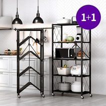 [1+1] 유캐슬 버니 원터치 철제 이동식 5단 폴딩선반, 색상:블랙 1+1