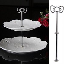 케이크받침 케이크판 리본 케이크 플레이트 스탠드 디저트 치즈 캔디 디스플레이 랙 홀더 생일, two tiers silver