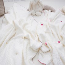 네이처스티치 하트 자수 3중 거즈 블랭킷 유모차 카시트 블랭킷 낮잠 이불 아기 이불, 베이지