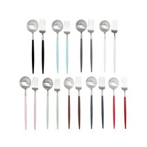 큐티폴 고아 디저트 2인세트 택1(블랙/핑크/세라돈/화이트 외 총 8가지색상) (스푼/포크), 핑크