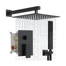 Everstein 샤워 수전 세트 전체: 10인치 레인 샤워기 및 휴대용이 포함된 벽걸이형 시스템 러프인 밸브 브러시드 니켈이 압력 균형 욕실 럭셔리 믹서 콤보, Black