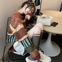 SJW 여성용 겨울 라운드 스웨터 롱 니트 오버핏 키작녀 빅사이즈