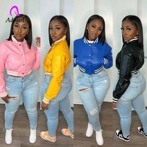 pu 가죽 여성 플라이 자켓 솔리드 버튼 업 크롭 코트 with ribbed patchwork 2022 fall high street activewear 오토바이 아웃웨어