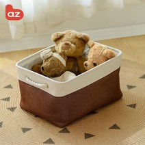 Laz 패브릭 수납정리함/다용도수납 패브릭 바구니, 화이트+브라운 30*20*13cm