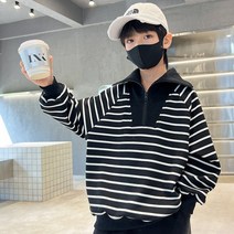 도오빠 스티라프 아동 기모 반집업 티셔츠 스트라이프 줄무늬 패턴 겨울 맨투맨 여아 남아 공용 주니어 어린이